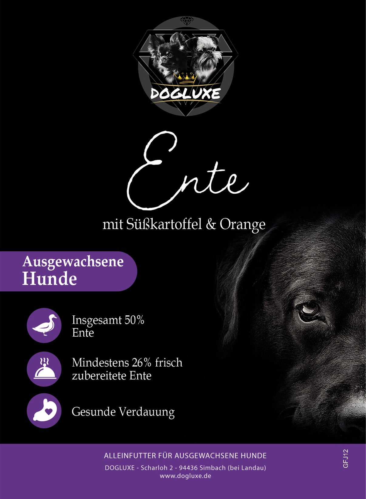DOGLUXE - Ente mit Süßkartoffel und Orange für mittelgroße und große Hunde