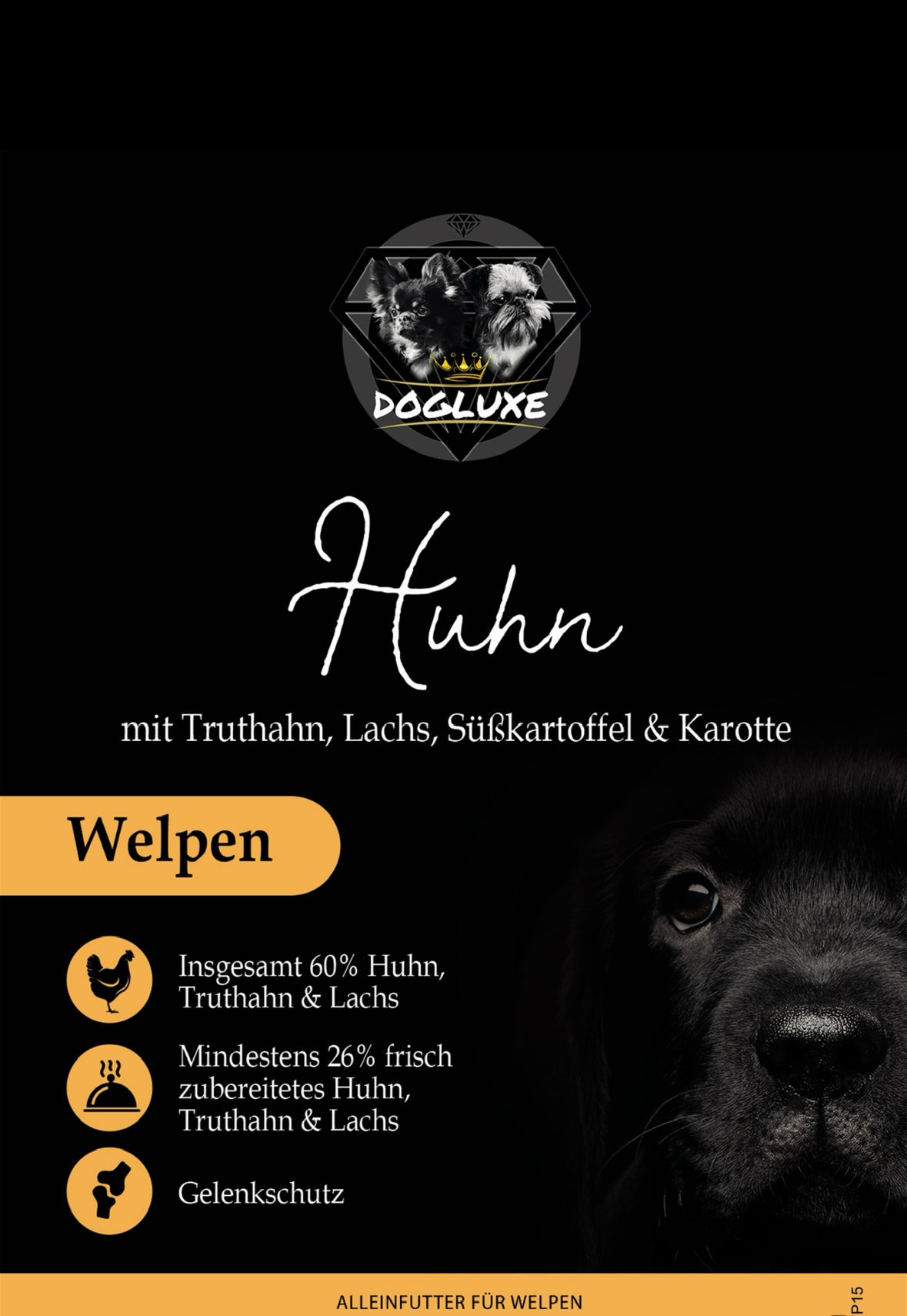 DOGLUXE - Welpe Huhn mit Truthahn, Lachs, Süßkartoffel & Karotte