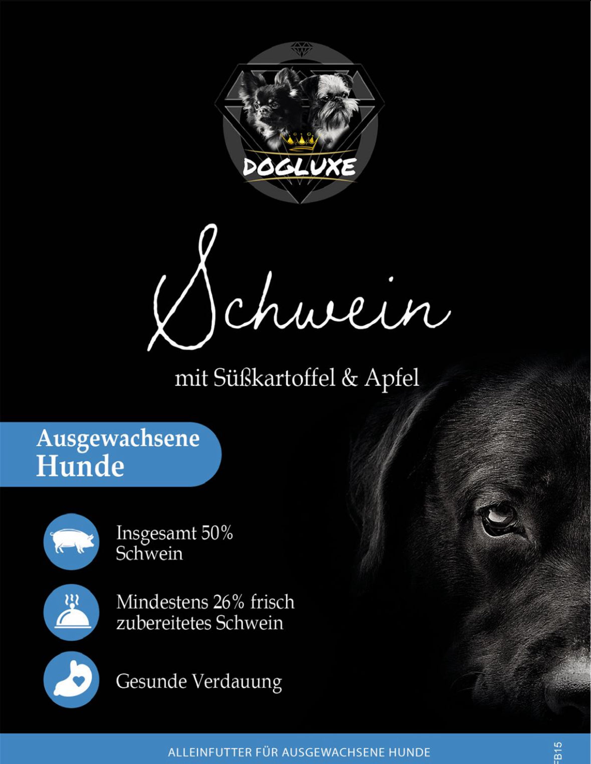 DOGLUXE - Schwein mit Süßkartoffel und Apfel für mittelgroße und große Hunde
